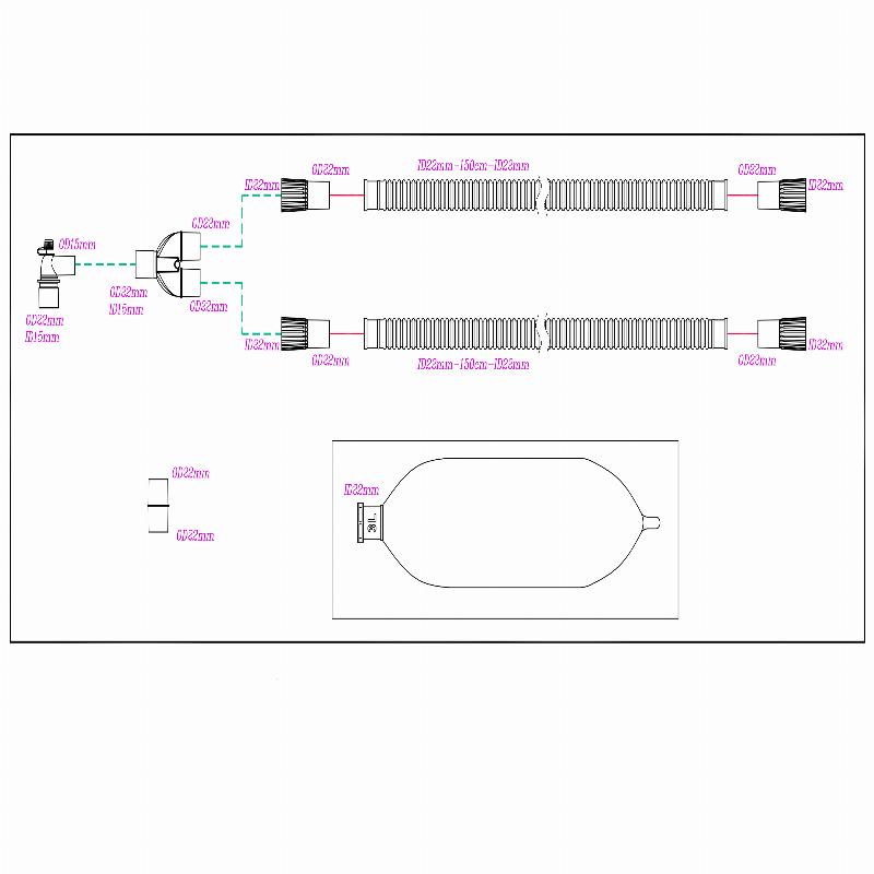 Контур дихальний для анестезії MEDICARE одноразовий, з латексним мішком 3л, для дорослих